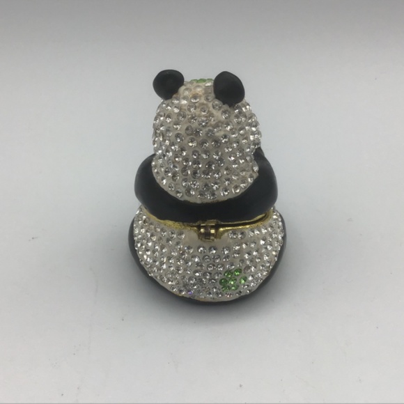 Bejewelled Panda Bear Hinged Metal Enamelled Rhinestone, Trinket Box - Picture 3 of 7